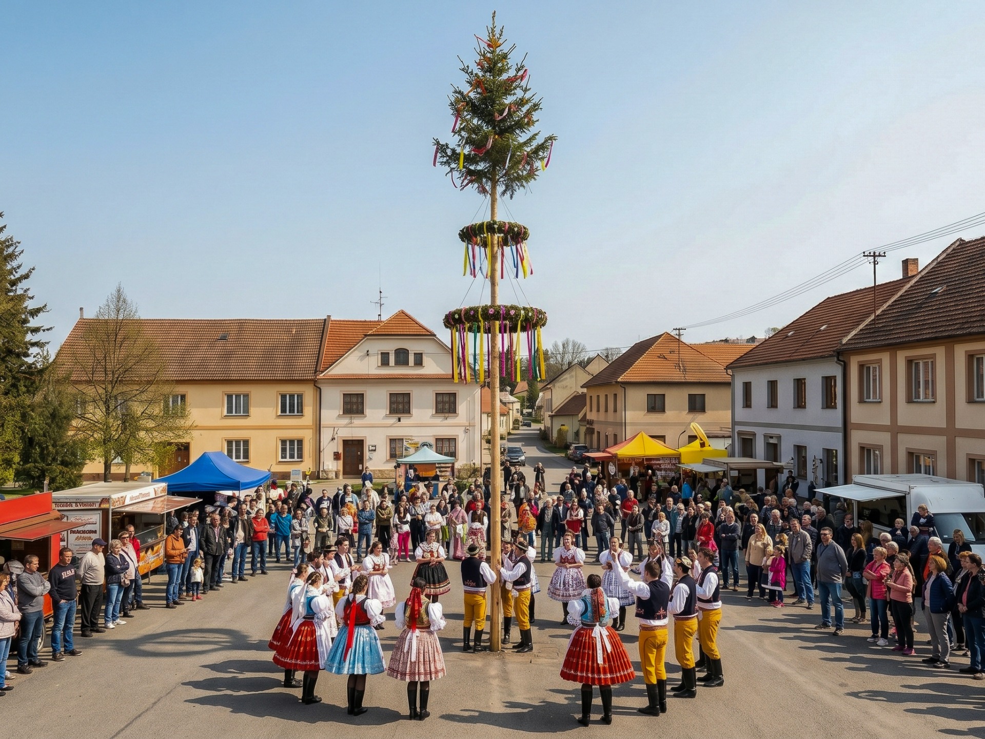 The "májka" serves as the focal point of a high-stakes local tradition, where young men maintain a night-long vigil over the decorated pole to defend their village's honor from rival groups.