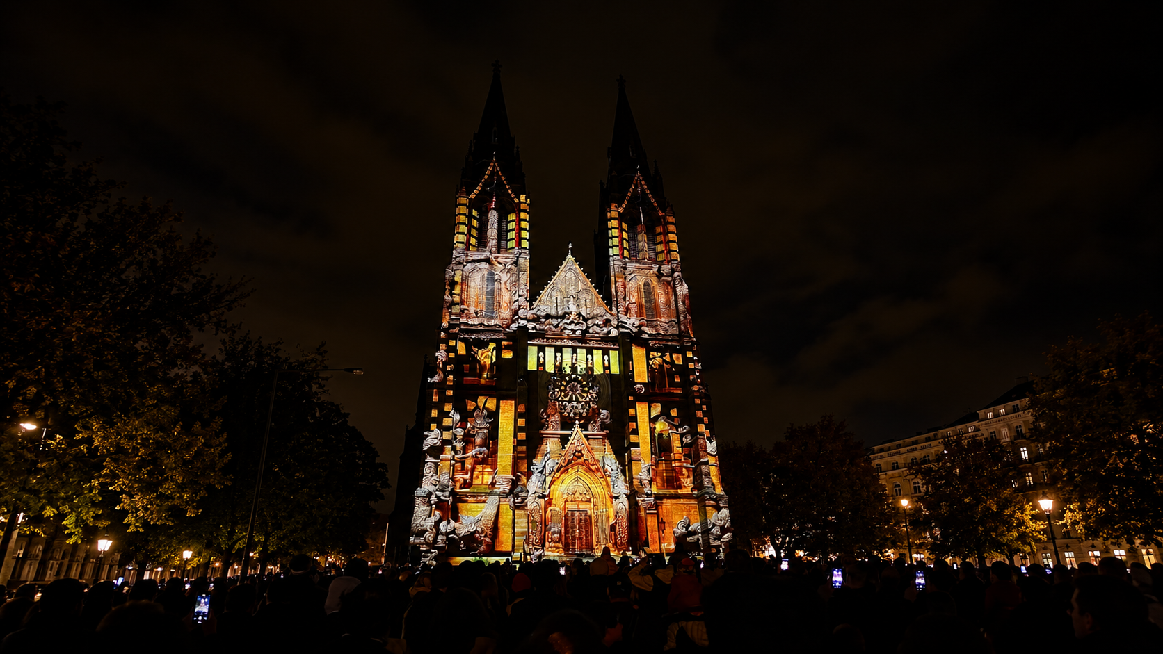 Video mapping on the Basilica of St. Ludmila during Signal Festival