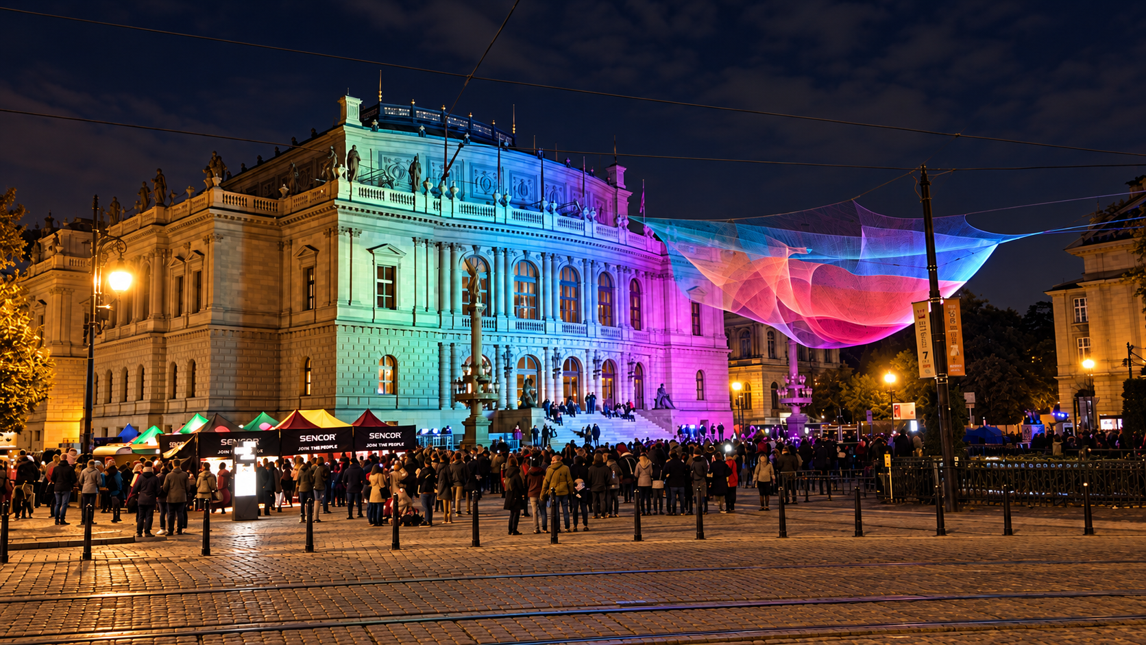 Rudolfinum illuminated during Signal Festival 2015 in Prague